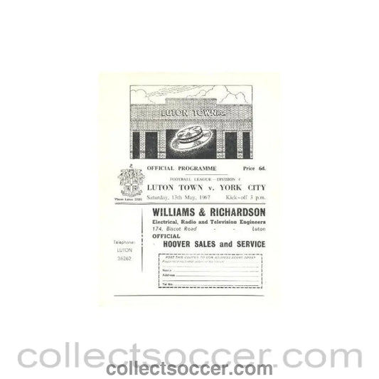 1967 - Luton Town v York City official programme 13/05/1967 - Collect Soccer