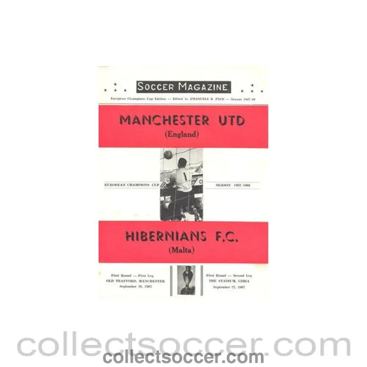 1967 - Manchester United v Hibernians Malta 20/09/1967 and Hibernians Malta V Manchester United Soccer Magazine programme 27/09/1967 European Champions Cup, this is the 16 pages one - Collect Soccer