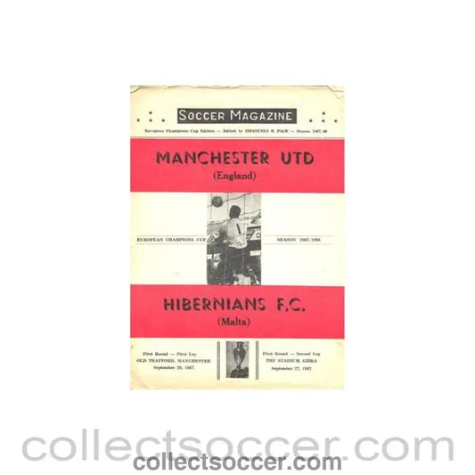 1967 - Manchester United v Hibernians Malta 20/09/1967 and Hibernians Malta V Manchester United Soccer Magazine programme 27/09/1967 European Champions Cup, this is the 8 pages one - Collect Soccer