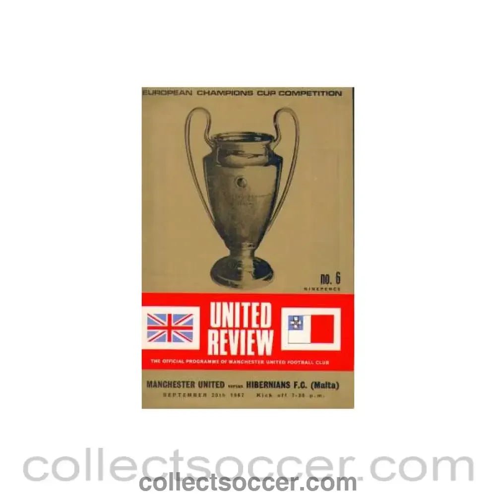 1967 - Manchester United v Hibernians Malta 20/09/1967 official programme - Collect Soccer
