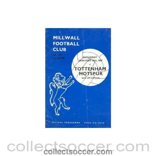 1967 - Millwall v Tottenham Hotspur official programme 28/01/1967 - Collect Soccer