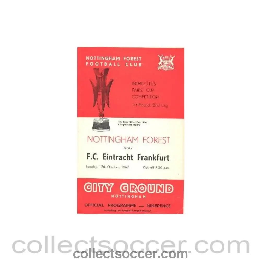 1967 - Nottingham Forest v Eintracht, Frankfurt official programme 17/10/1967 - Collect Soccer