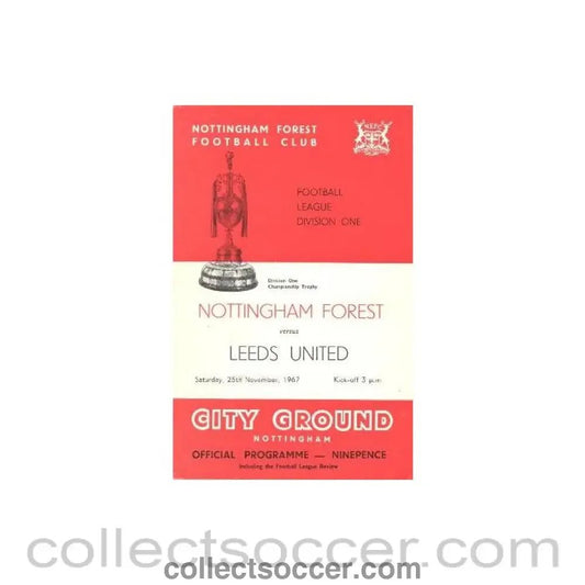 1967 - Nottingham Forest v Leeds United official programme 25/11/1967 Football League - Collect Soccer