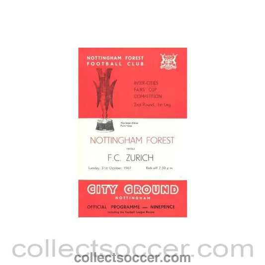 1967 - Nottingham Forest v Zurich official programme 31/10/1967 - Collect Soccer