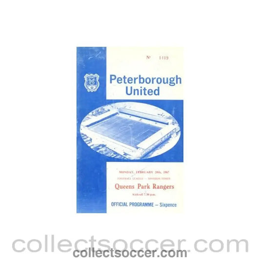 1967 - Peterborough United v Queen's Park Rangers official programme 20/02/1967 Football League - Collect Soccer