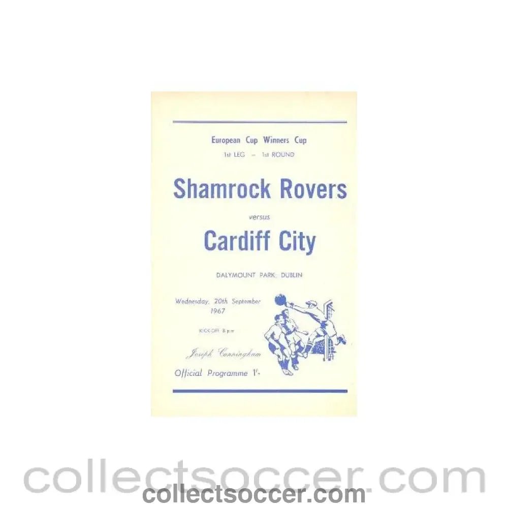 1967 - Shamrock Rovers v Cardiff City official programme 20/09/1967 - Collect Soccer