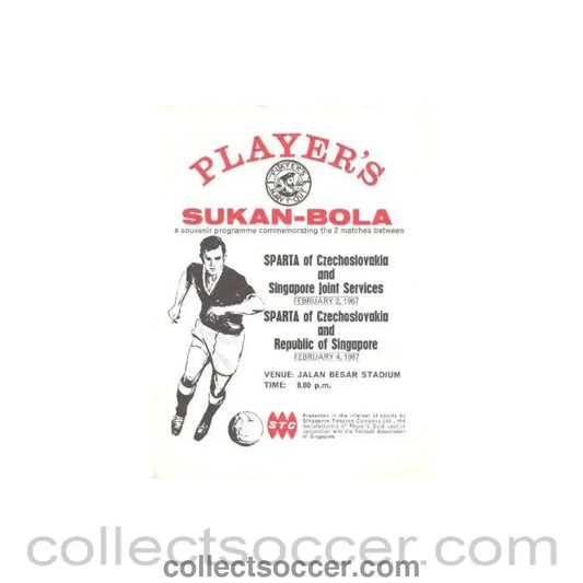 1967 Singapore Joint Services v Sparta Prague 02/02/1967 and Republic of Singapore v Sparta Prague 04/02/1967 in Singapore official programme - Collect Soccer