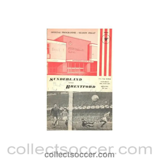 1967 - Sunderland v Brentford official programme 28/01/1967 F.A. Cup - Collect Soccer