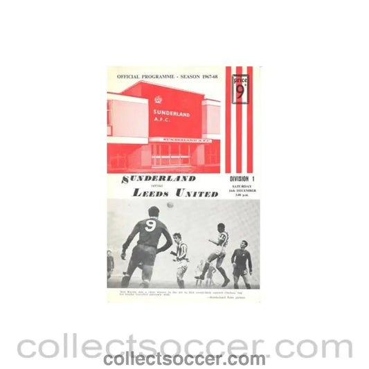 1967 - Sunderland v Leeds United official programme 16/12/1967 Football League, redused price - Collect Soccer