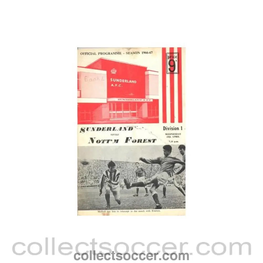 1967 - Sunderland v Nottingham Forest official programme 19/04/1967 Football League - Collect Soccer