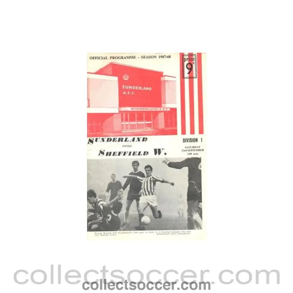 1967 - Sunderland v Sheffield Wednesday official programme 23/09/1967 Football League - Collect Soccer