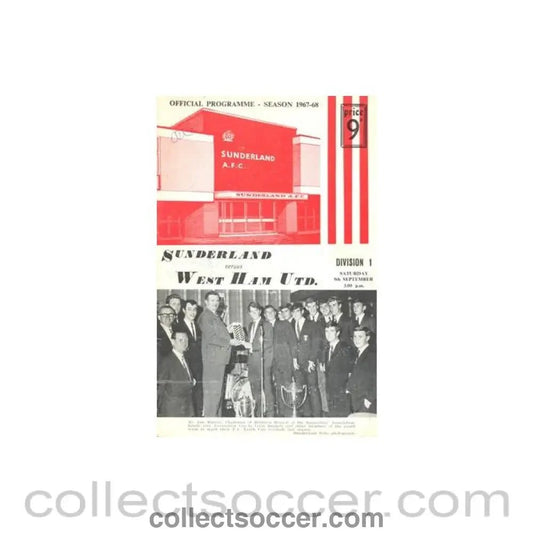 1967 - Sunderland v West ham United official programme 09/09/1967 Football League - Collect Soccer