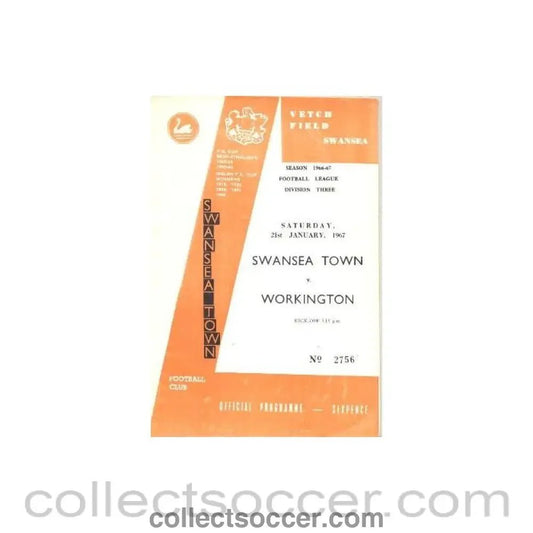 1967 - Swansea City v Workington official programme 21/01/1967 Football League - Collect Soccer