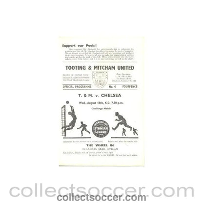 1967 - Tooting & Mitcham United vChelsea official programme 16/08/1967 - Collect Soccer