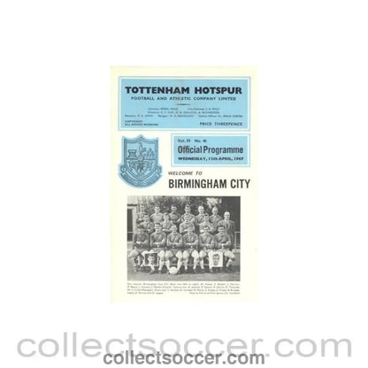 1967 - Tottenham Hotspur v Birmingham official programme 12/04/1967 Football League - Collect Soccer