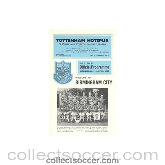 1967 - Tottenham Hotspur v Birmingham official programme 12/04/1967 Football League - Collect Soccer