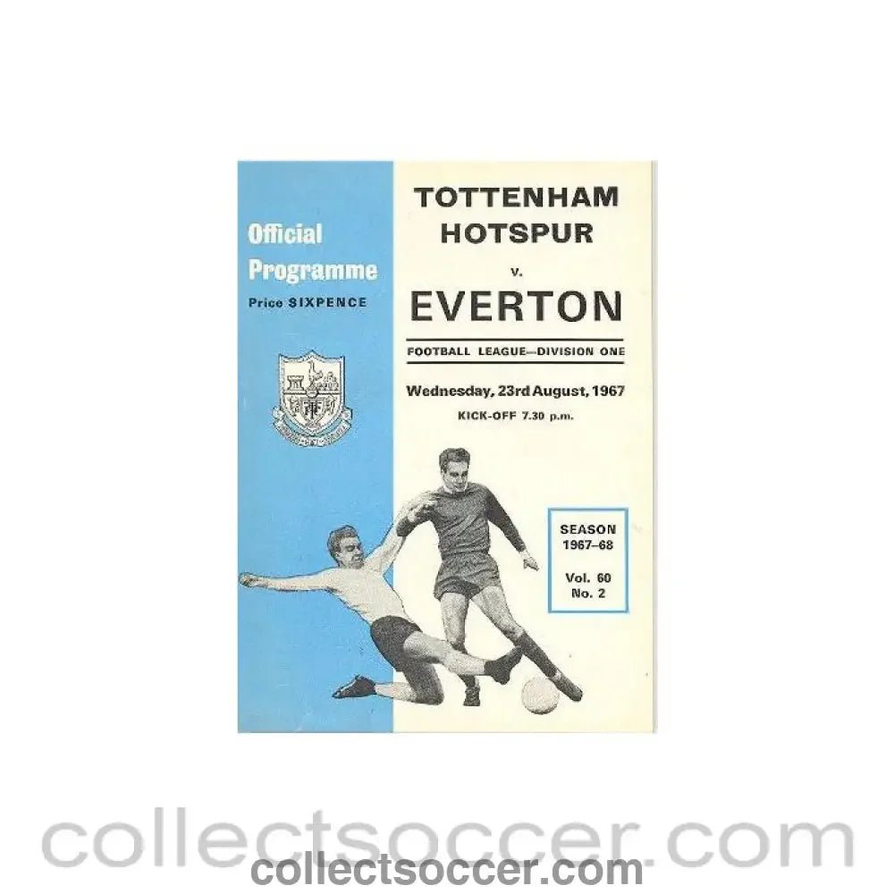 1967 - Tottenham Hotspur v Everton official programme 23/08/1967 Football League - Collect Soccer