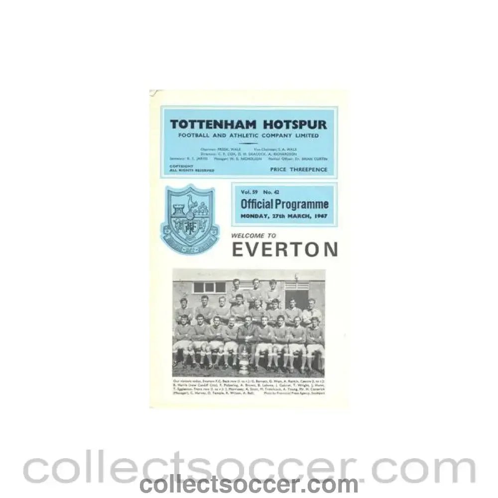 1967 - Tottenham Hotspur v Everton official programme 27/03/1967 Football League - Collect Soccer