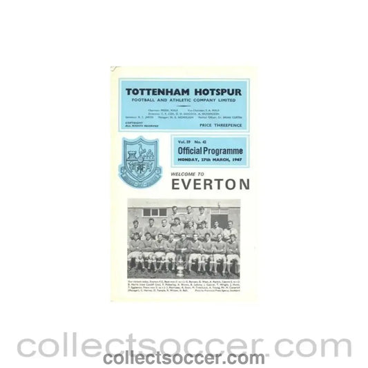 1967 - Tottenham Hotspur v Everton official programme 27/03/1967 Football League - Collect Soccer