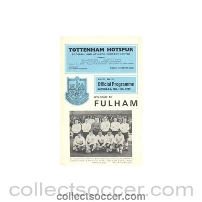 1967 - Tottenham Hotspur v Fulham official programme 11/02/1967 Football League - Collect Soccer