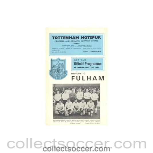 1967 - Tottenham Hotspur v Fulham official programme 11/02/1967 Football League - Collect Soccer