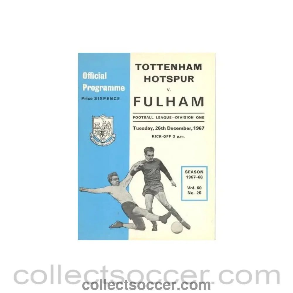 1967 - Tottenham Hotspur v Fulham official programme 26/12/1967 Football League - Collect Soccer