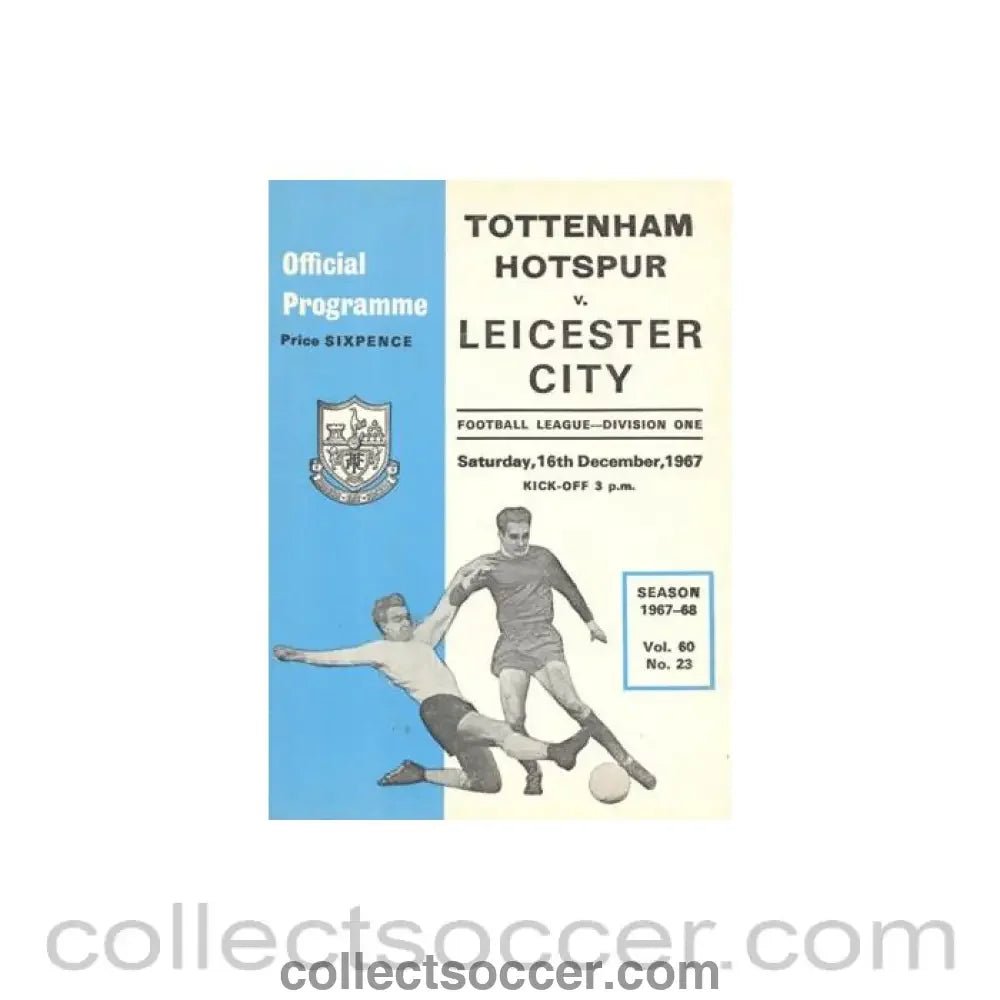 1967 - Tottenham Hotspur v Leicester City official programme 16/12/1967 Football League - Collect Soccer