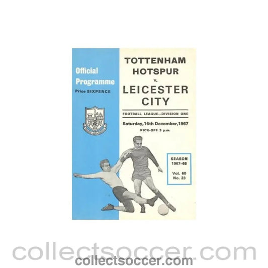 1967 - Tottenham Hotspur v Leicester City official programme 16/12/1967 Football League - Collect Soccer