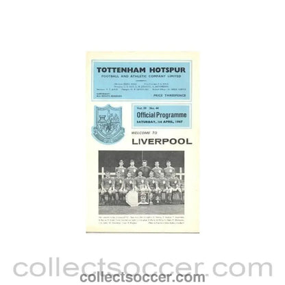 1967 - Tottenham Hotspur v Liverpool official programme 01/04/1967 Football League - Collect Soccer