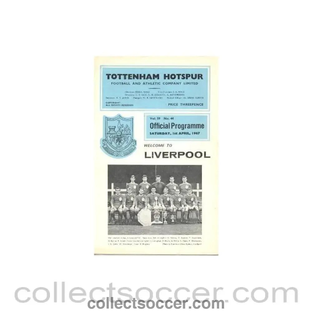 1967 - Tottenham Hotspur v Liverpool official programme 01/04/1967 Football League - Collect Soccer