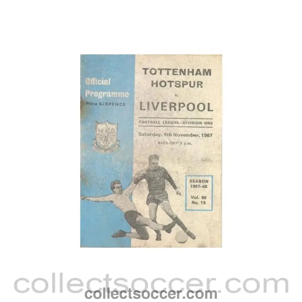 1967 - Tottenham Hotspur v Liverpool official programme 04/11/1967 Football League, reduced price - Collect Soccer