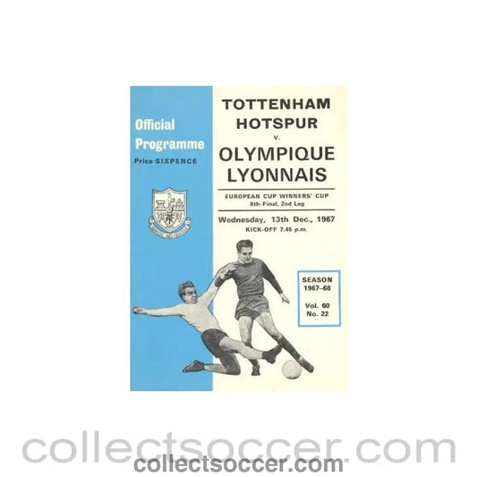 1967 - Tottenham Hotspur v Olympique Lyonnais official programme 13/12/1967 European Cup Winners Cup - Collect Soccer