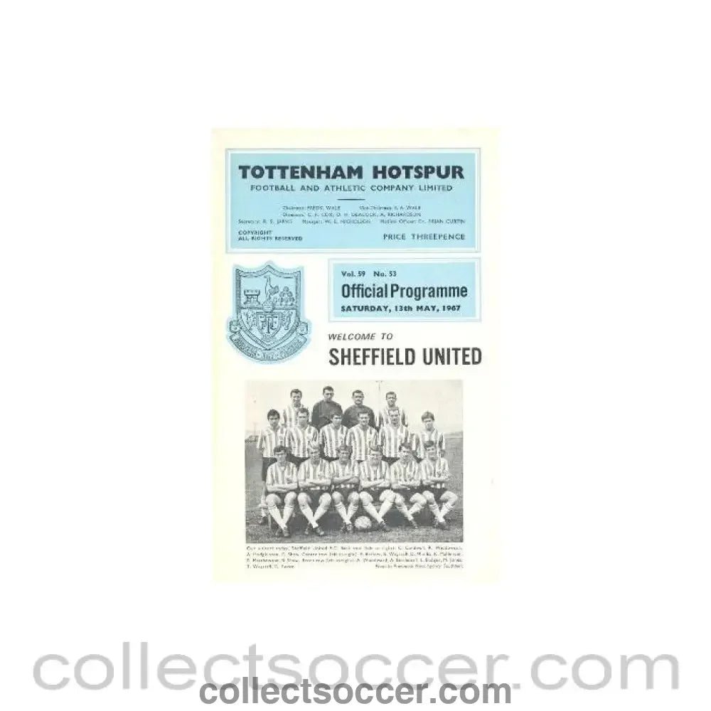1967 - Tottenham Hotspur v Sheffield United official programme 13/05/1967 Football League - Collect Soccer