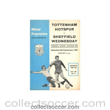 1967 - Tottenham Hotspur v Sheffield Wednesday official programme 09/09/1967 - Collect Soccer