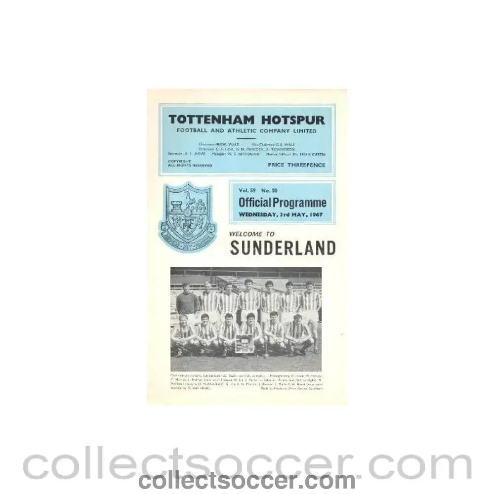 1967 - Tottenham Hotspur v Sunderland official programme 03/05/1967 - Collect Soccer
