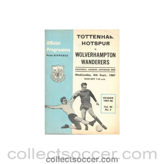 1967 - Tottenham Hotspur v Wolverhampton Wanderers official programme 06/09/1967 - Collect Soccer
