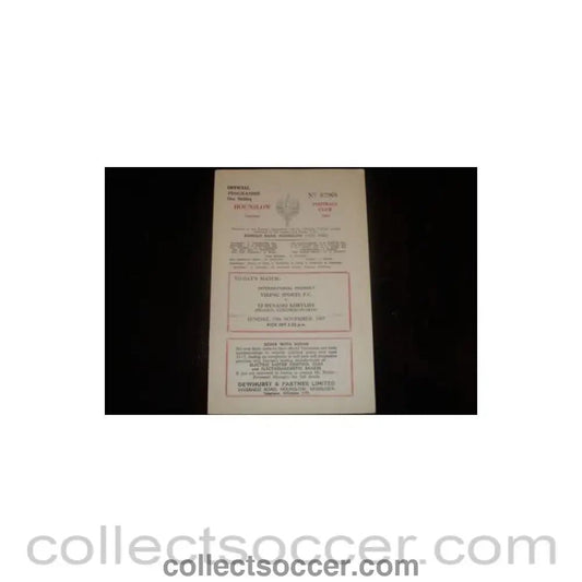 1967 - Viking Sports v Dynamo Kobylisy, Prague, Czechoslovakia official programme 19/11/1967 Friendly - Collect Soccer