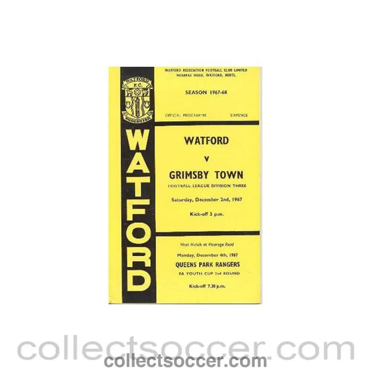 1967 - Watford v Grimsby Town official programme 02/12/1967 Football League - Collect Soccer