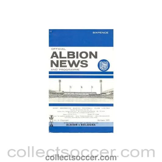 1967 - West Bromwich Albion v Bologna official programme 08/03/1967 - Collect Soccer