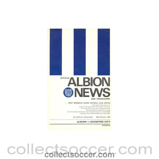 1967 - West Bromwich Albion v Leicester City official programme 28/10/1967 Football League - Collect Soccer