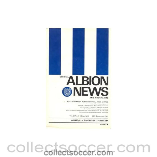 1967 - West Bromwich Albion v Sheffield United official programme 30/09/1967 Football League - Collect Soccer