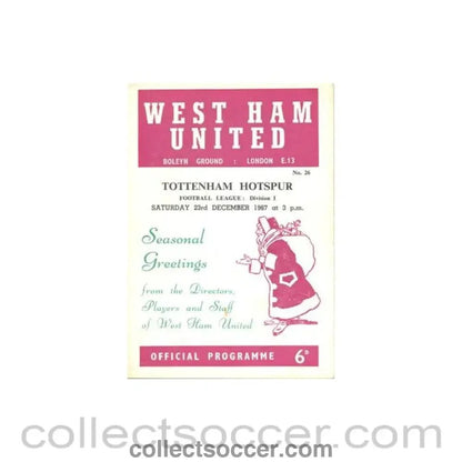 1967 - West Ham United v Tottenham Hotspur official programme 23/12/1967 Football League - Collect Soccer