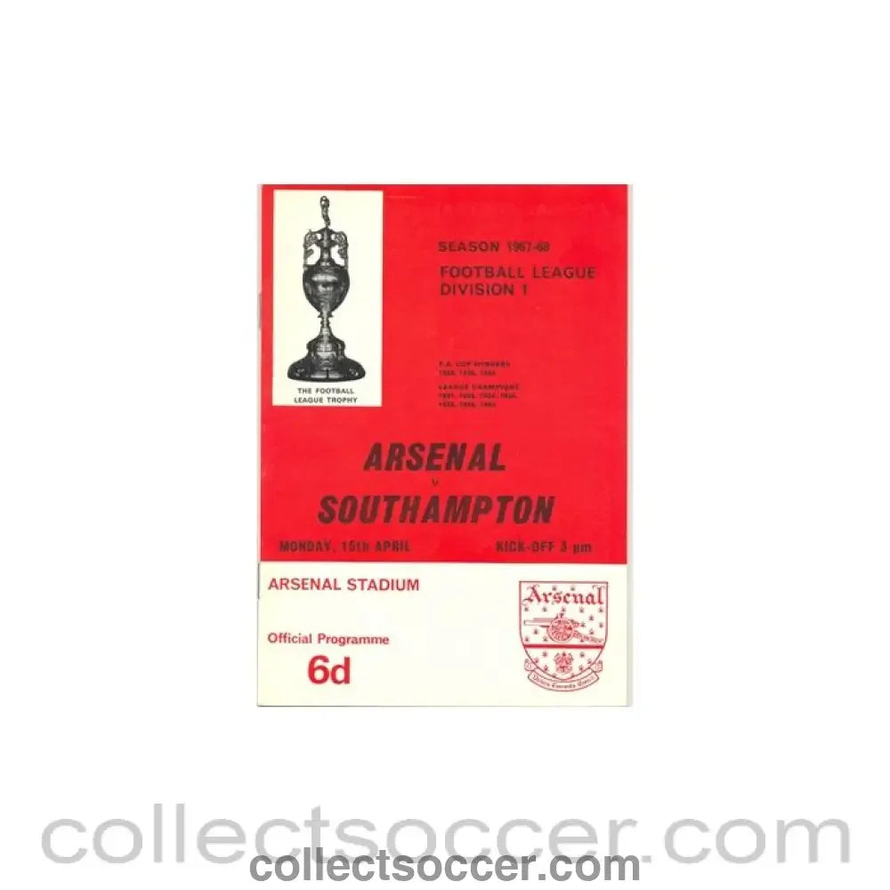 1968 - Arsenal v Southampton official programme 15/04/1968