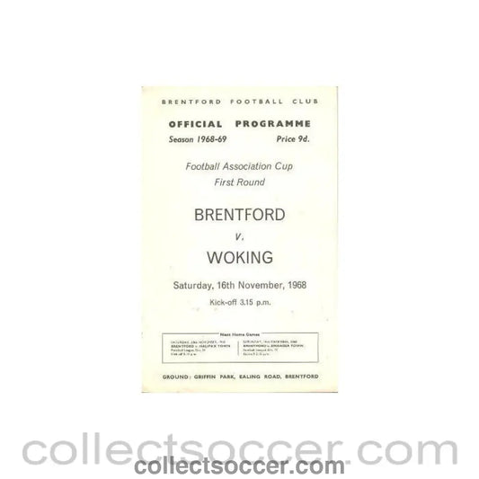 1968 - Brentford v Woking official programme 16/11/1968 F.A. Cup
