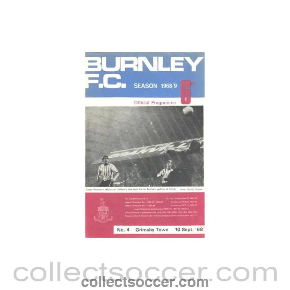 1968 - Burnley v Grimsby Town official programme 10/09/1968 Football League - Collect Soccer