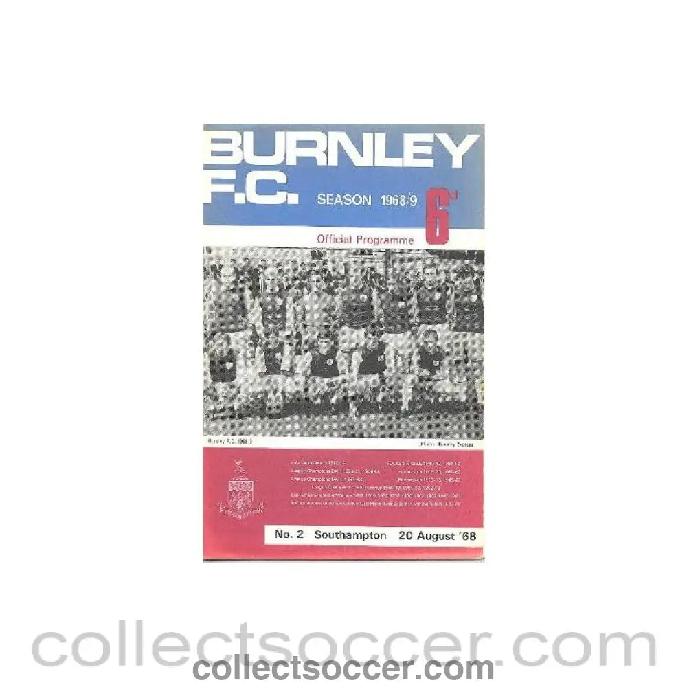 1968 - Burnley v Southampton official programme 20/08/1968