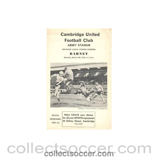 1968 - Cambridge United v Barnet official programme 16/03/1968