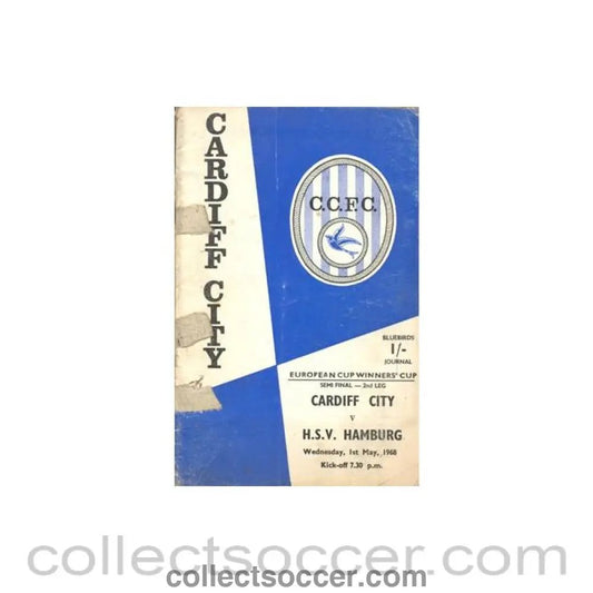 1968 - Cardiff City v Hamburg official programme 01/05/1968 European Cup Winners Cup Semi - Final 2nd Leg, reduced price - Collect Soccer
