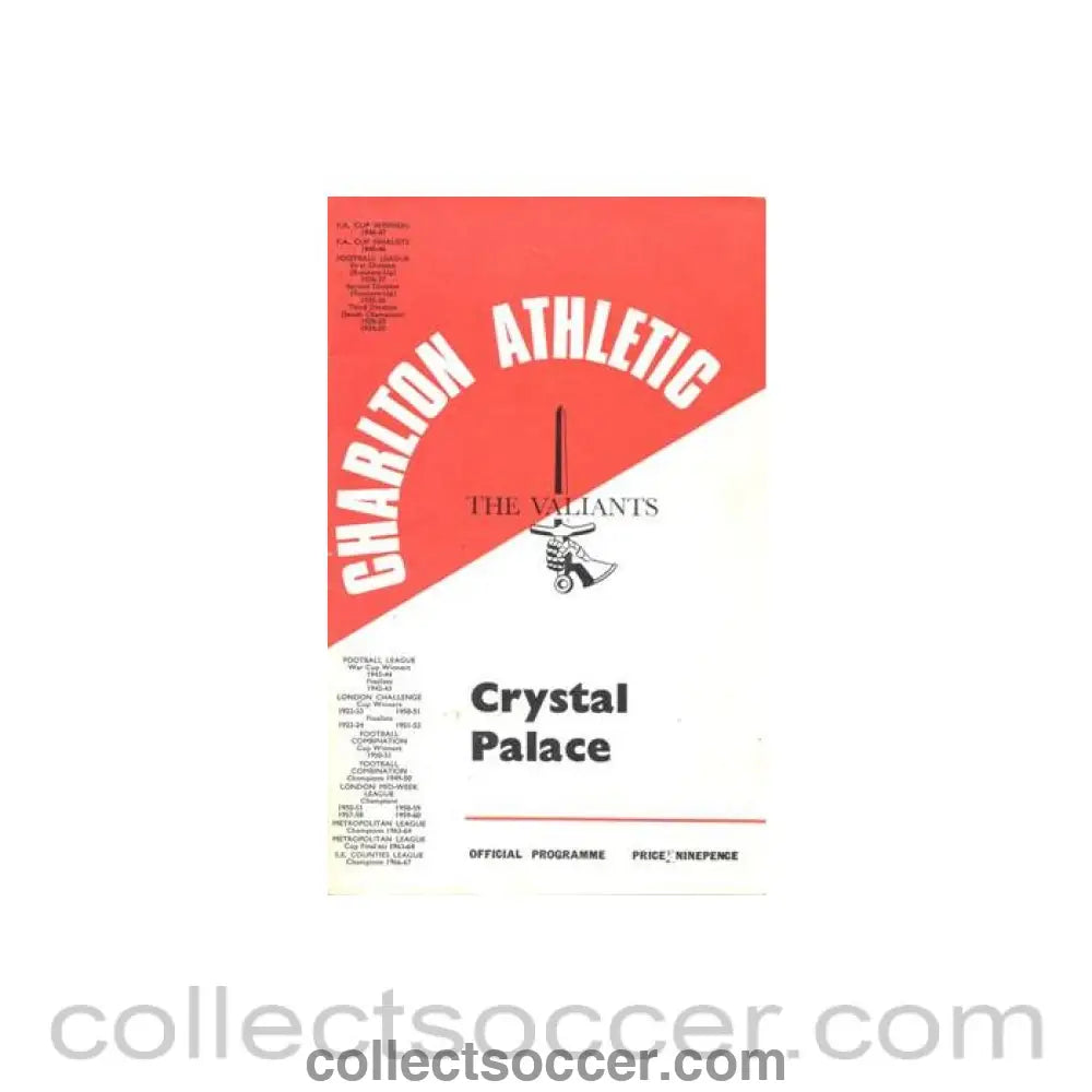 1968 - Charlton Athletic v Crystal Palace official programme 05/03/1968