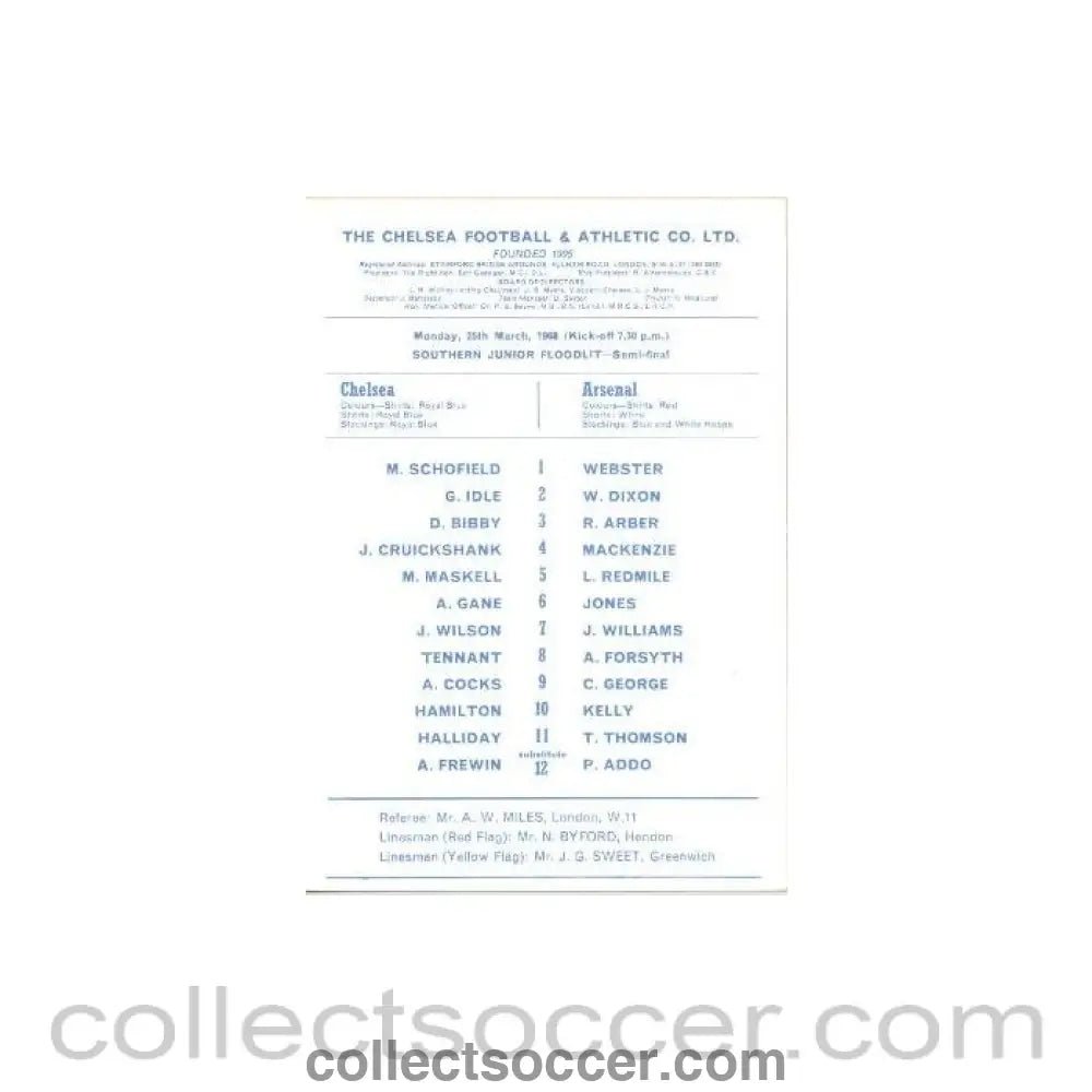 1968 - Chelsea v Arsenal official programme 25/03/1968 - Collect Soccer